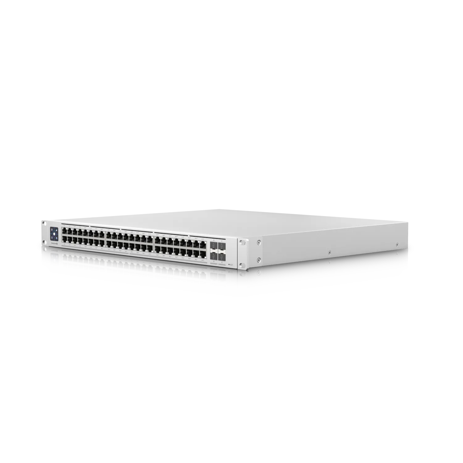 Ubiquiti UniFi Switch USW-Enterprise-48-PoE 720W with 48 Ethernet and 4 SFP+ ports in a rack-mountable white enclosure Ubiquiti UniFi Switch USW-Enterprise-48-PoE 720W with 48 Ethernet and 4 SFP+ ports in a rack-mountable white enclosure