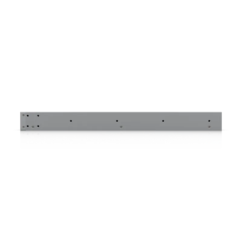 Ubiquiti UniFi Switch USW-Pro-XG-48, deux supports de montage en métal argenté avec trous de fixation sur fond noir pour