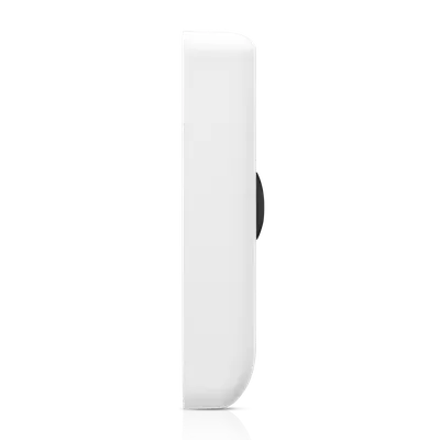 Weiße Ubiquiti G4 Türklingel im Seitenprofil mit schwarzem halbkreisförmigem Knopf und abgerundeten Kanten Weiße Ubiquiti G4 Türklingel im Seitenprofil mit schwarzem halbkreisförmigem Knopf und abgerundeten Kanten