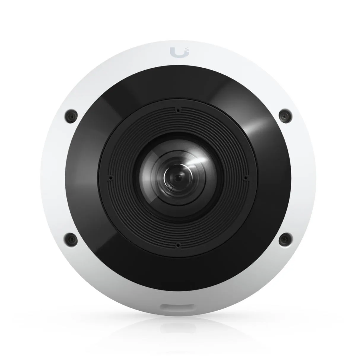 Ubiquiti UVC-G6-Pro-360-W Überwachungskamera mit schwarzem Objektivring und weißem Gehäuse für 360-Grad-Videoaufnahmen.