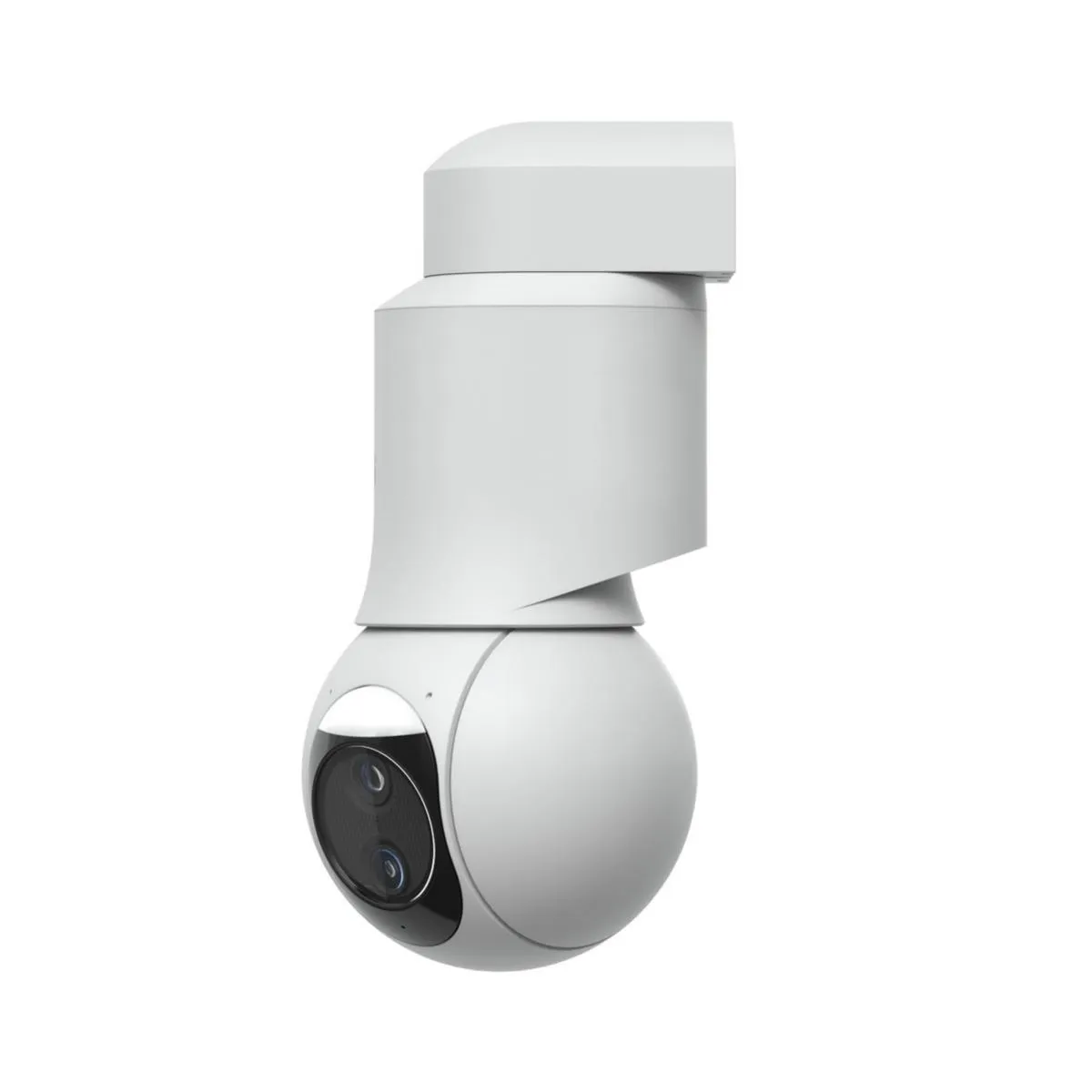 Ubiquiti Video Kamera UVC-G6-PTZ weiß in Seitenansicht mit Montagehalterung, zylindrischem Gehäuse und kugelförmigem Ubiquiti Video Kamera UVC-G6-PTZ weiß in Seitenansicht mit Montagehalterung, zylindrischem Gehäuse und kugelförmigem