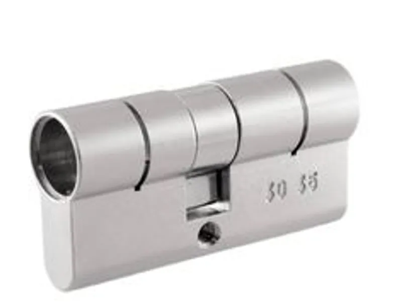 U&Z CX6710 Euro cylinder lock housing 26/55=55/26 shown at an angle with keyway, cam, and engraved 50 55 markings for door