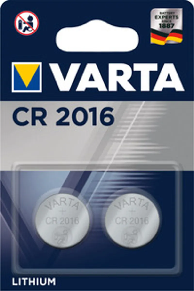VARTA Knopfzellenbatterie CR2016 Lithium 2er-Pack mit zwei silbernen Knopfzellen in durchsichtiger Blisterverpackung mit