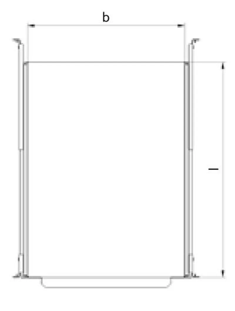 Accessoire de montage rack 1HE 19 pouces avec rails verticaux et barres horizontales, vue de face montrant les points de