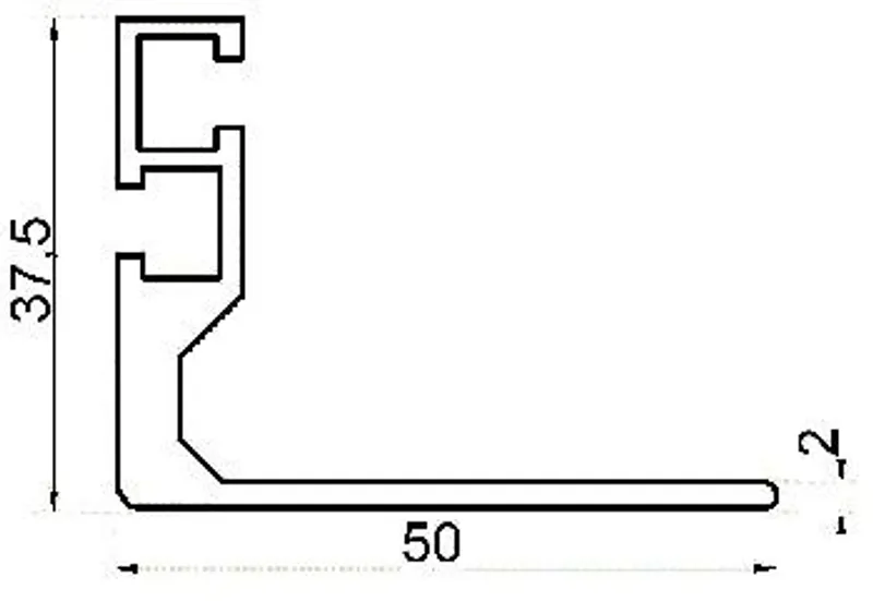 Vertiv(Knürr) Schrank gzub.L-Schiene T 900, L=636mm, Paarweise, Querschnittsansicht einer L-förmigen Montageschiene mit