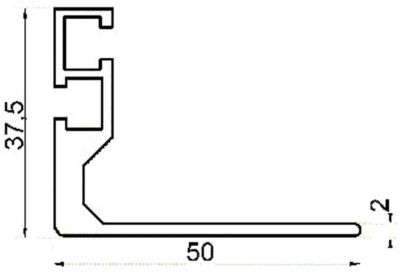 Vertiv(Knürr) Schrank kzub/Smaract L-Schiene T 660 L=628mm Paarweise, Querschnittsdarstellung einer L-förmigen