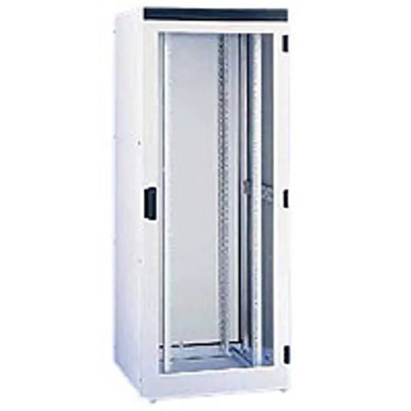 Armadio per apparecchiature Vertiv(Knürr), vista obliqua, porte frontali trasparenti con montanti verticali perforati,