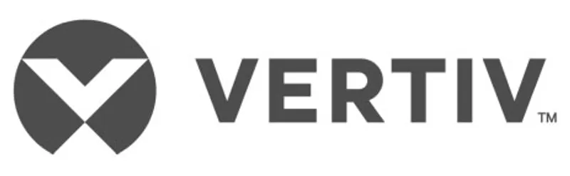 Vertiv corporate logo featuring stylized V chevron in circular icon with bold brand name for data center and IT