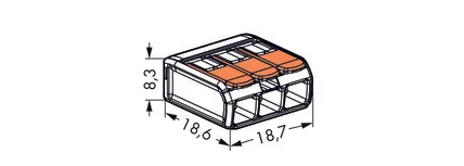 Wago Serie 221 - 3*4mm (50 Stück), schéma technique isométrique d'un bloc de terminaison transparent à trois conducteurs