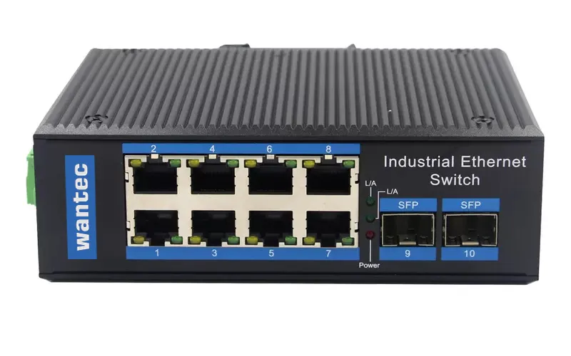 Промышленный PoE коммутатор Wantec Switch Indus для шкафов с 8 портами RJ45 и 2 SFP слотами на металлическом корпусе с