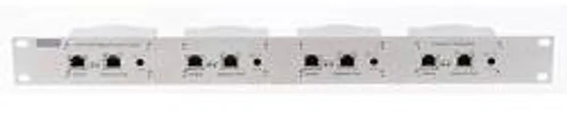 Wantec 2wIP D-Serie 19-inch rackmount switch with 4 transmitter modules, each featuring dual RJ45 ports and DC power input