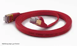 Rotes Wantec FTP CAT6 Patchkabel 0,10m mit RJ45-Steckern in klarem Gehäuse und goldenen Kontakten auf weißem Hintergrund