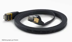 Wantec Patchkabel FTP CAT6 1,50m schwarz, schwarzes Ethernet-Kabel mit RJ45-Steckern auf weißem Hintergrund Wantec Patchkabel FTP CAT6 1,50m schwarz, schwarzes Ethernet-Kabel mit RJ45-Steckern auf weißem Hintergrund