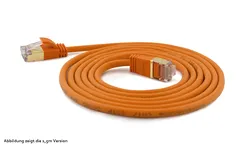 Câble réseau Wantec SSTP CAT7 orange 3m enroulé avec connecteurs RJ45 dorés sur fond blanc montrant la version 1,5m.