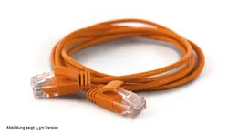 Coiled orange CAT6a UTP patch cable with transparent RJ45 connectors and orange strain relief boots on a white background.