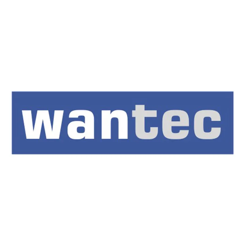 Câble patch Wantec SSTP CAT7 gris de 1m avec logo wan en blanc et tec en gris sur fond bleu.