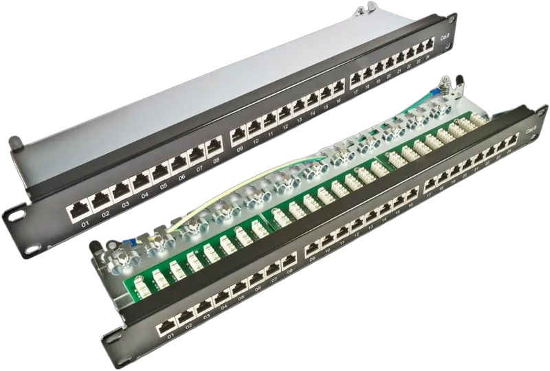 24-Port 19" KAT6 Patch Panel, geschirmt, LSA+, Schwarz