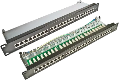 24-Port 19" KAT6 Patch Panel, geschirmt, LSA+, Schwarz