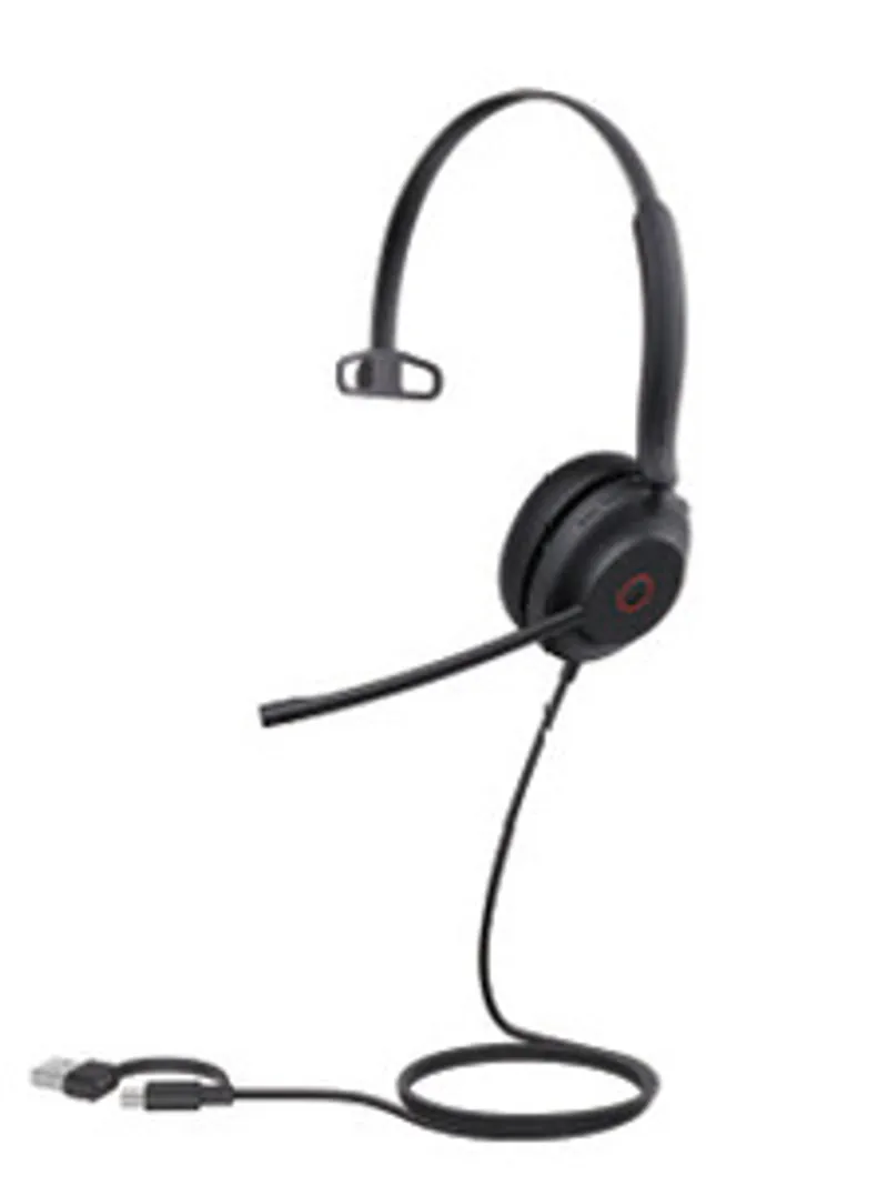 Yealink Headset UH35 Mono UC USB-C/A, casque monaural noir avec bandeau courbe, coque auriculaire rouge et microphone