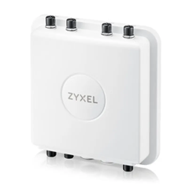 Zyxel WAX655E access point WiFi6 4x4 outdoor bianco con logo centrale e 4 connettori antenna per installazioni esterne