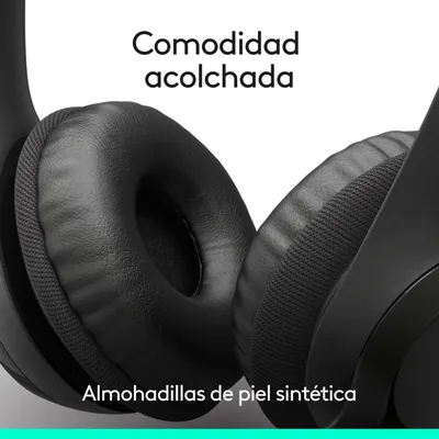 Auriculares Logitech H390 USB-C con almohadillas acolchadas de textura sintética y banda ajustable en primer plano sobre Auriculares Logitech H390 USB-C con almohadillas acolchadas de textura sintética y banda ajustable en primer plano sobre