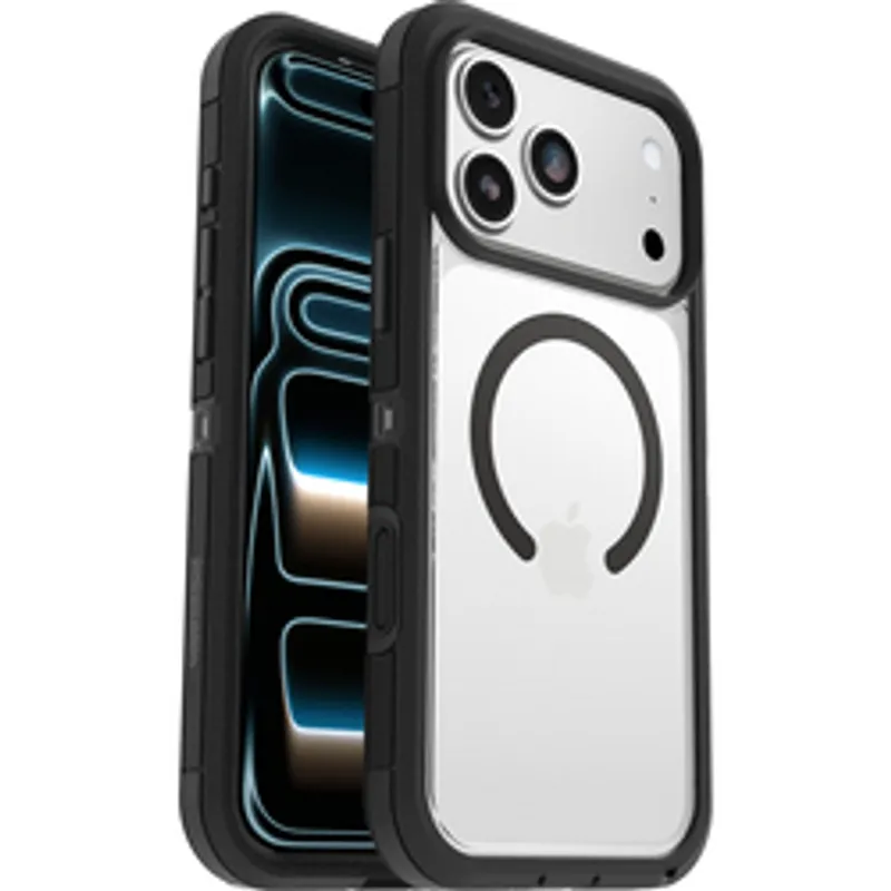 OtterBox Def Pro XT iPhone 18/17 Pro Max Hülle in transparent-schwarz mit schwarzem MagSafe-Ring und stoßfestem Rahmen von