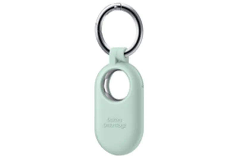 Samsung Silicone Case für SmartTag2 in Mint mit silbernem Schlüsselring und Galaxy SmartTag2-Prägung für sicheren Schutz